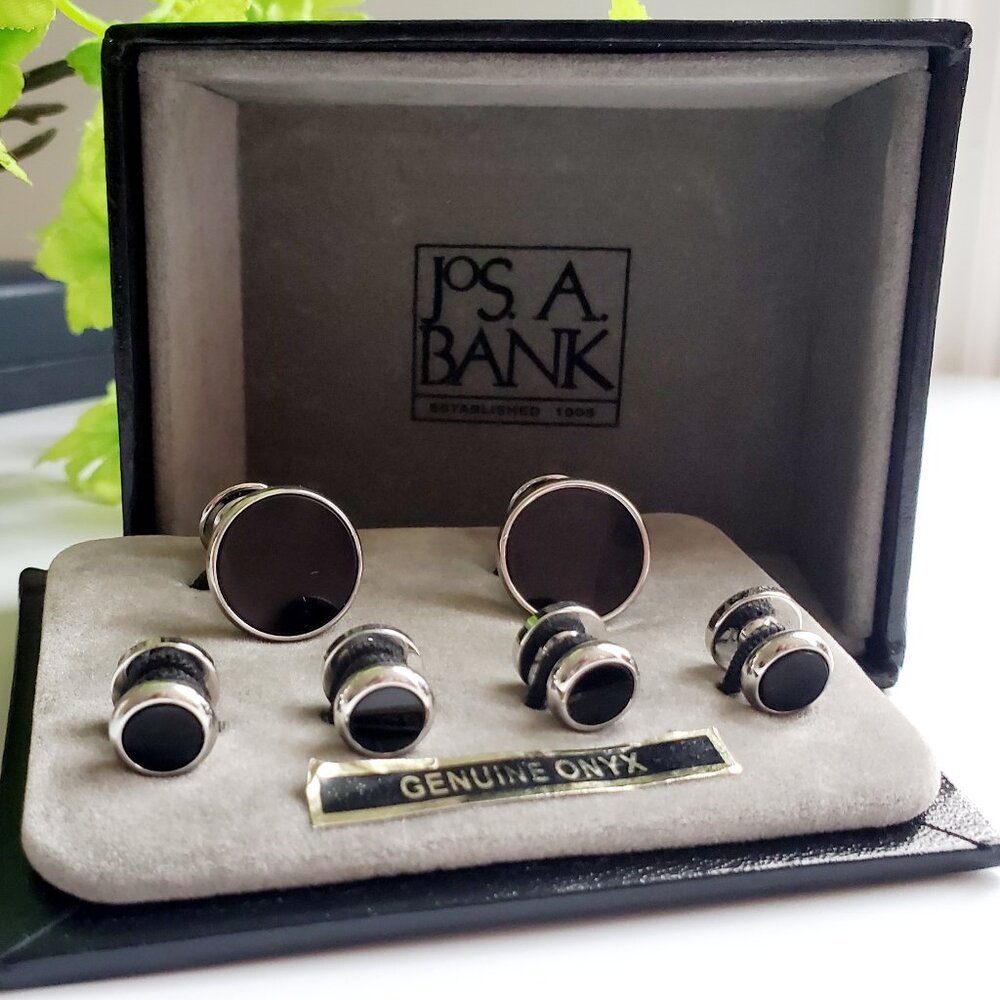 NIB JOS. A BANK Genuine Onxy Cufflinks & Tuxedo Studs Set Men's Holiday Gift Set